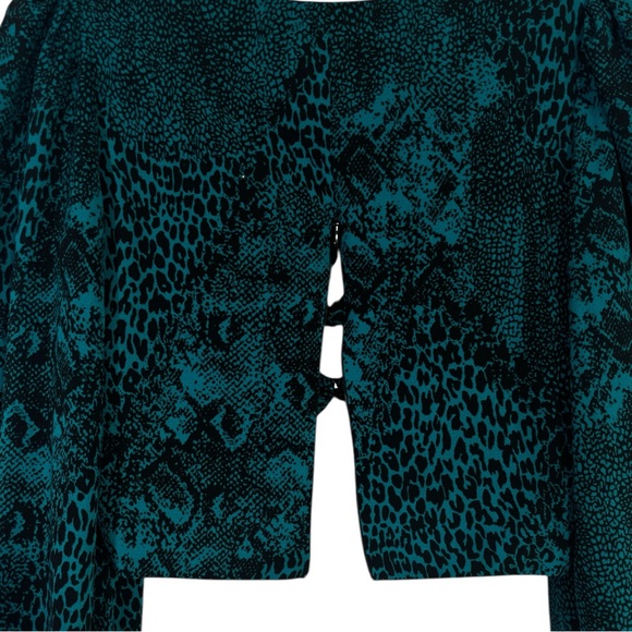 AFRM Teal and Black Snake Print Long Puff Sleeve Crop Top Size Medium - Picture 5 of 5